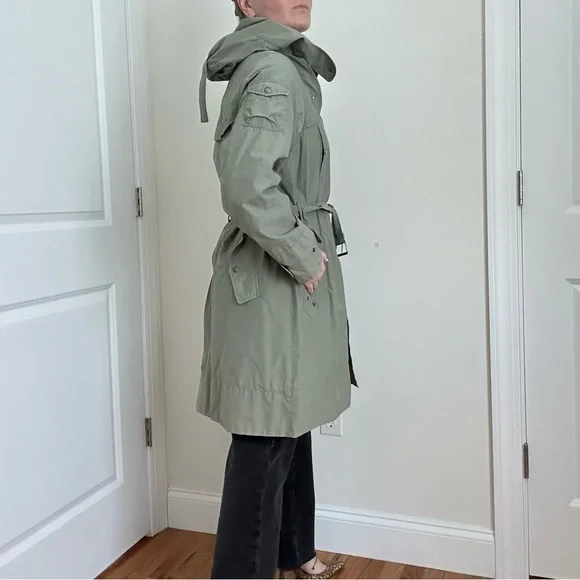 H&M Green Trench Coat with Belt and Adjustable Cuffs - Picture 6 of 12